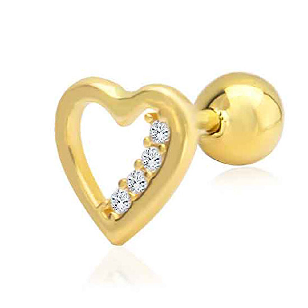 Taşlı Kalp Tragus Küpe - 0001787