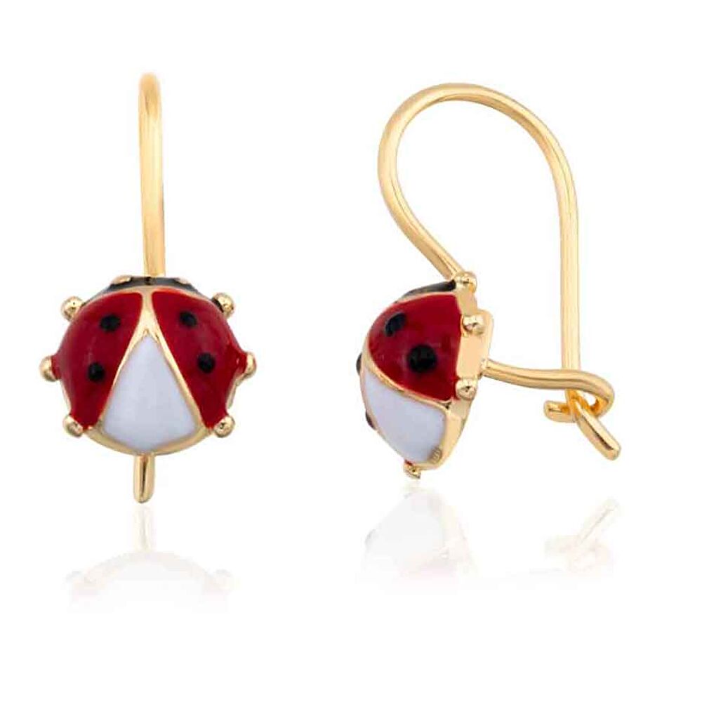 Kırmızı Uğur Böceği Altın Çocuk Küpe - 0040426