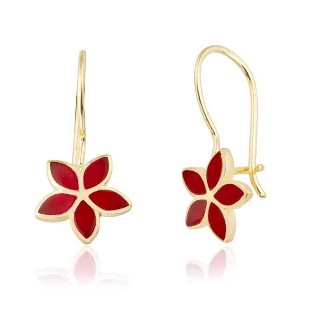 Kırmızı Çiçek Mineli Çocuk Küpe - 0040470