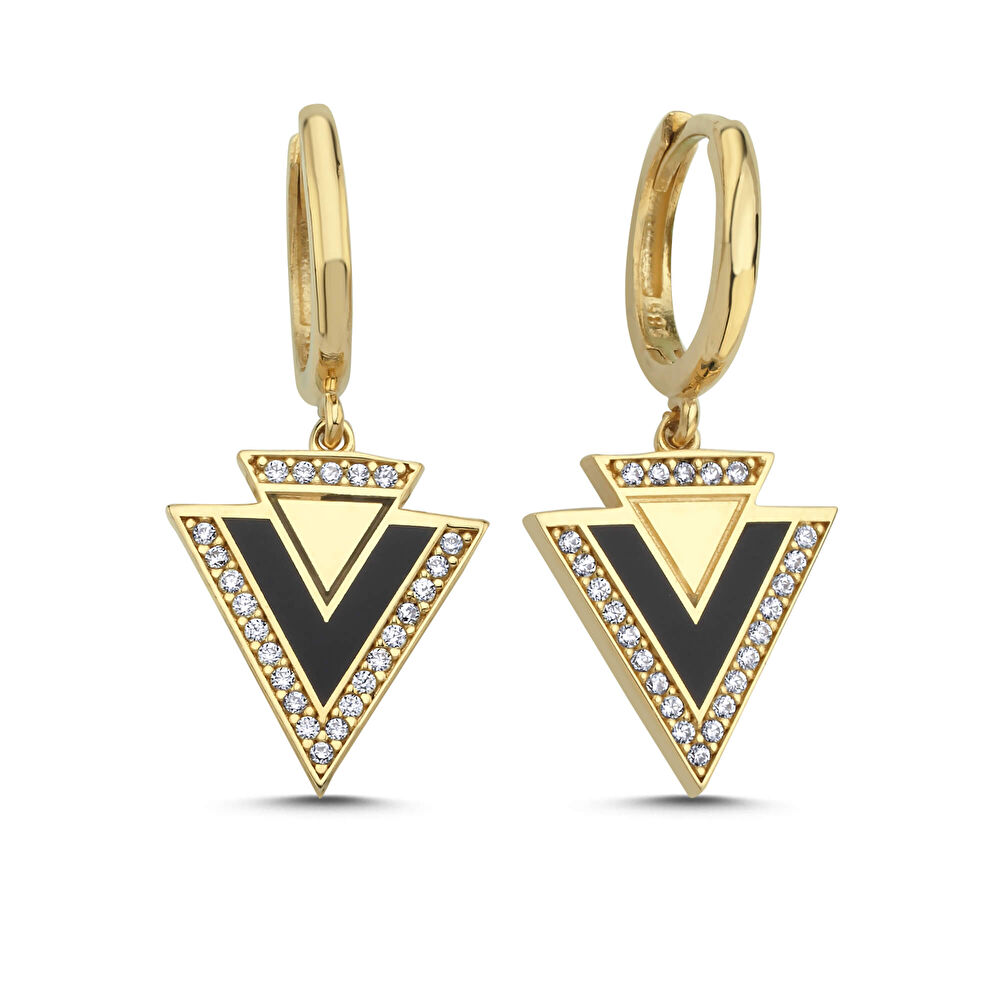 Mineli Geometrik Altın Küpe - 2649